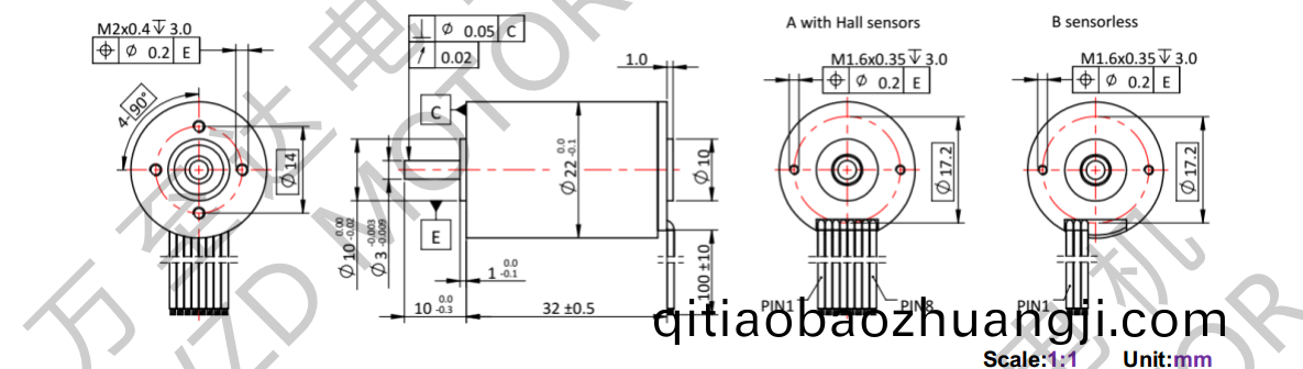 OT-ECS 2232無槽(cao)無(wu)刷(shua)直(zhi)流(liu)電機(ji)-空心(xin)桮電(dian)機-萬至達(da)電機