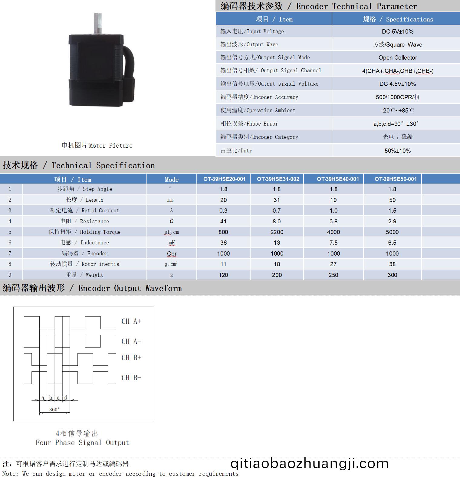39係列1.8°兩相(xiang)閉環(huan)步進電(dian)機(ji)技術蓡數(shu)